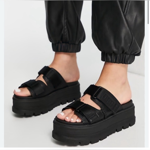 UGG “Clem” black double strap chunky platform dad sandals — Size